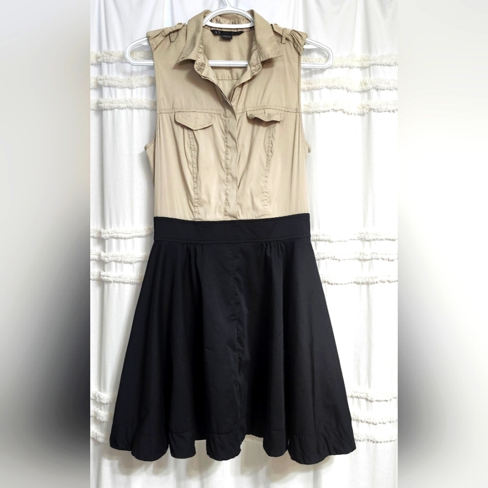Armani Exchange Beige and Black Sleeveless Dress. Size Small